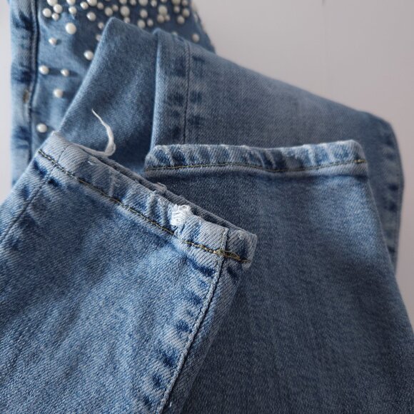 Pilcro Script Womens Faux Pearl Embellished Skinny Jeans Sz 25 Light Wash Glam - Picture 8 of 16
